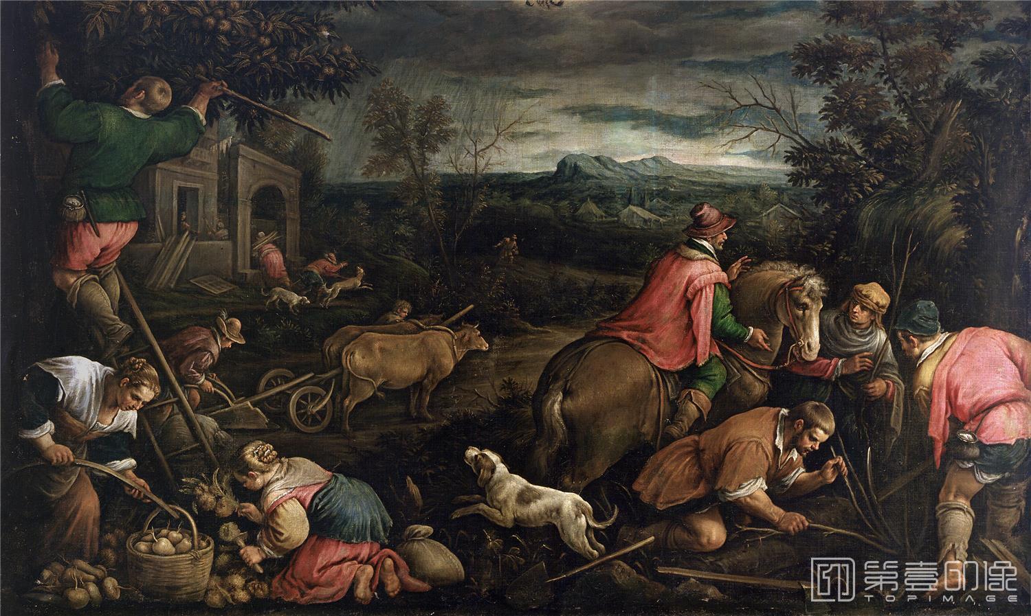 油画-西班牙普拉多美术馆油画藏画-Bassano, Francesco-Octubre (Escorpión)-153cm x 246cm-0308